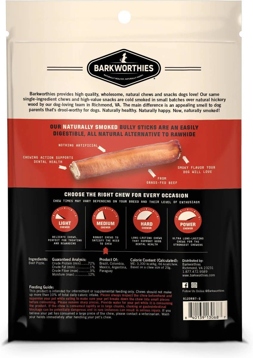 Pet Palette Distribution - Barkworthies Smoked Bully 6" Thick 3pk