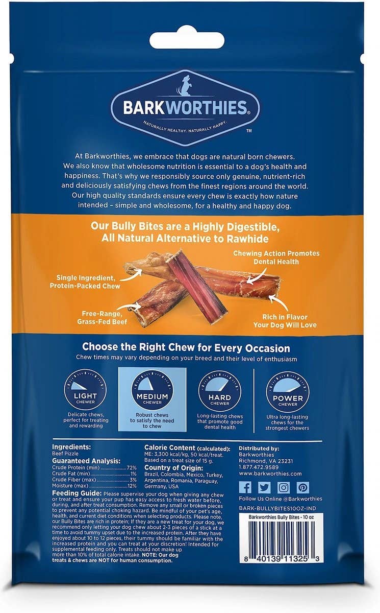 Pet Palette Distribution - Barkworthies Bully Stick - Bites  (Net Wt. 10 oz. SURP)