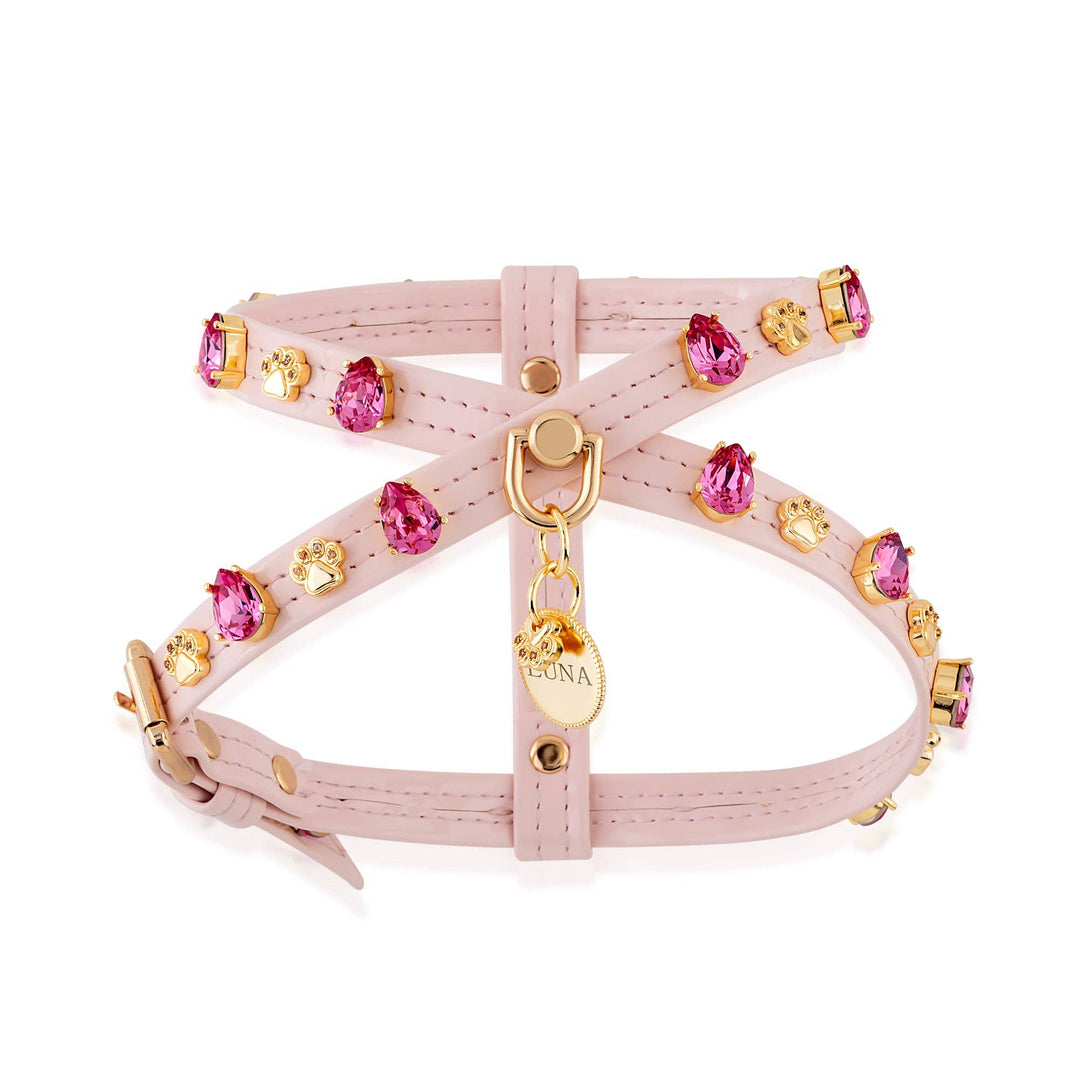 Paw London - Chelsea Pink Swarovski Dog Harness + Collar +  Chain Leash: XS / No
