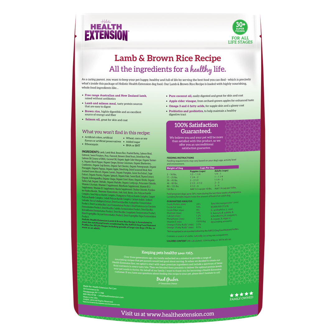 Health Extension Pet Care - Lamb & Brown Rice Recipe: 15 lbs
