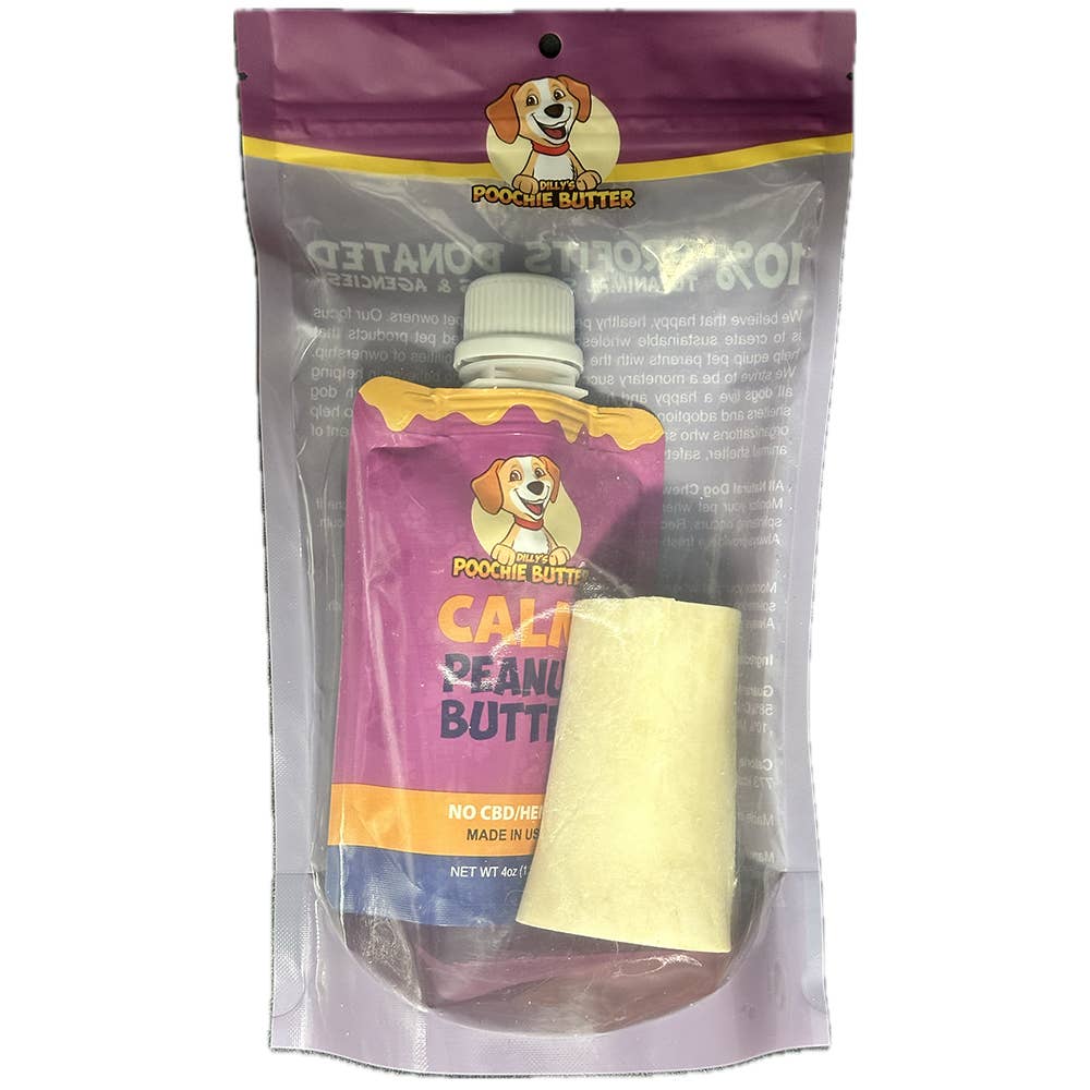 Poochie Butter - 4oz Calm PB Squeeze Pack + Marrow Bone: 5-6" Bone