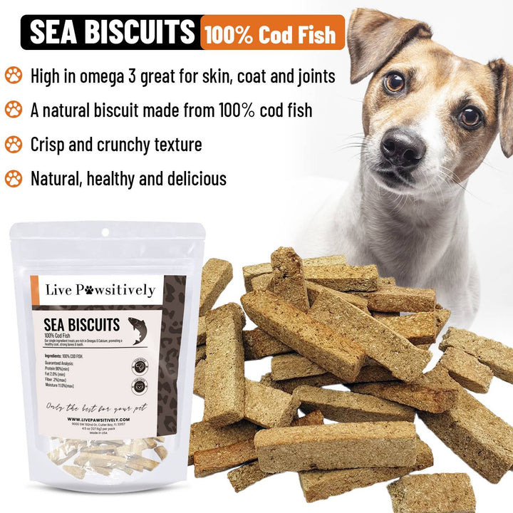 Live Pawsitive - Sea Biscuits, 100% Cod Fish Treat for Dogs, 4.5 oz