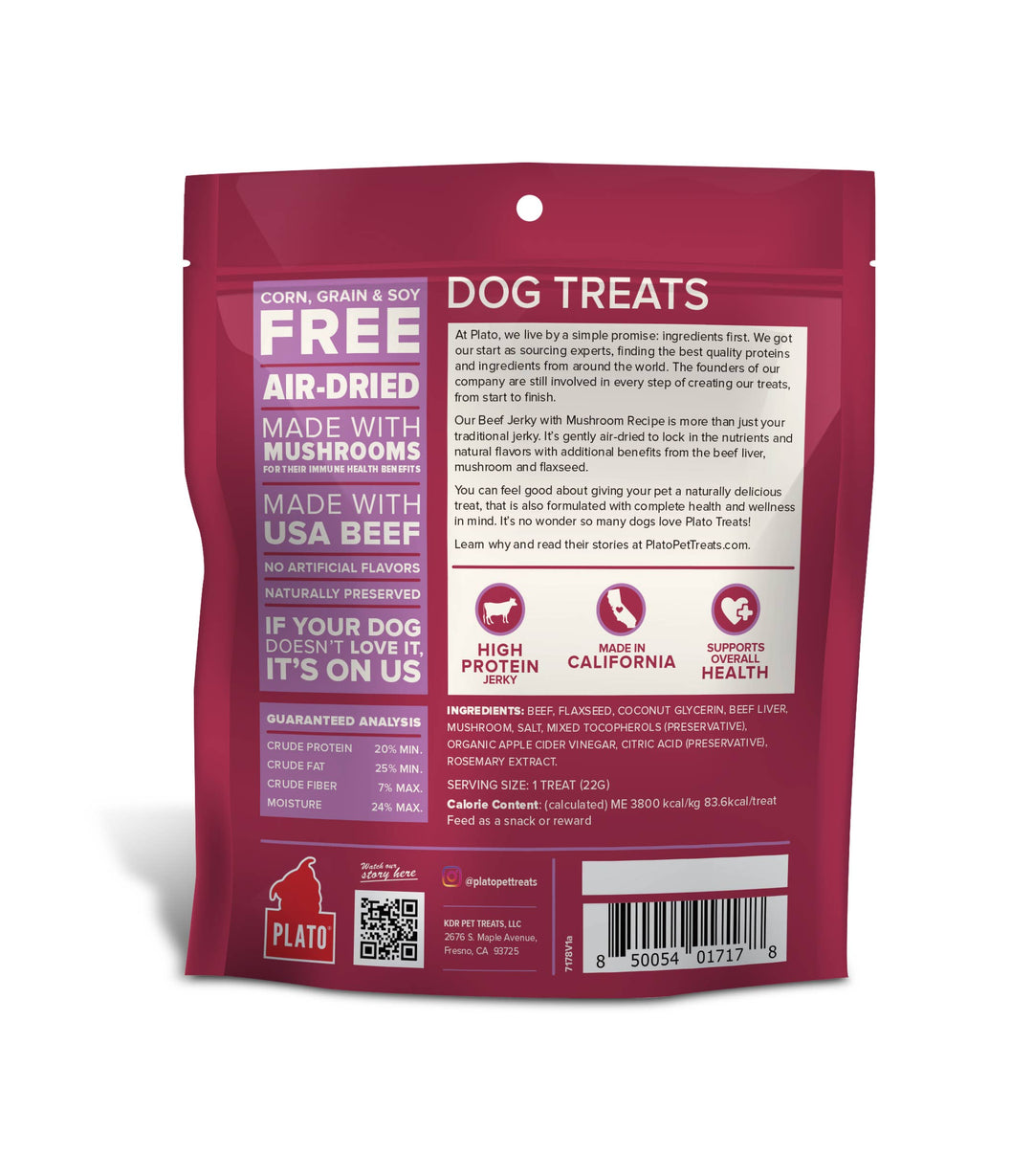Pet Palette Distribution - Plato Beef Jerky with Mushroom Dog Treats 7oz