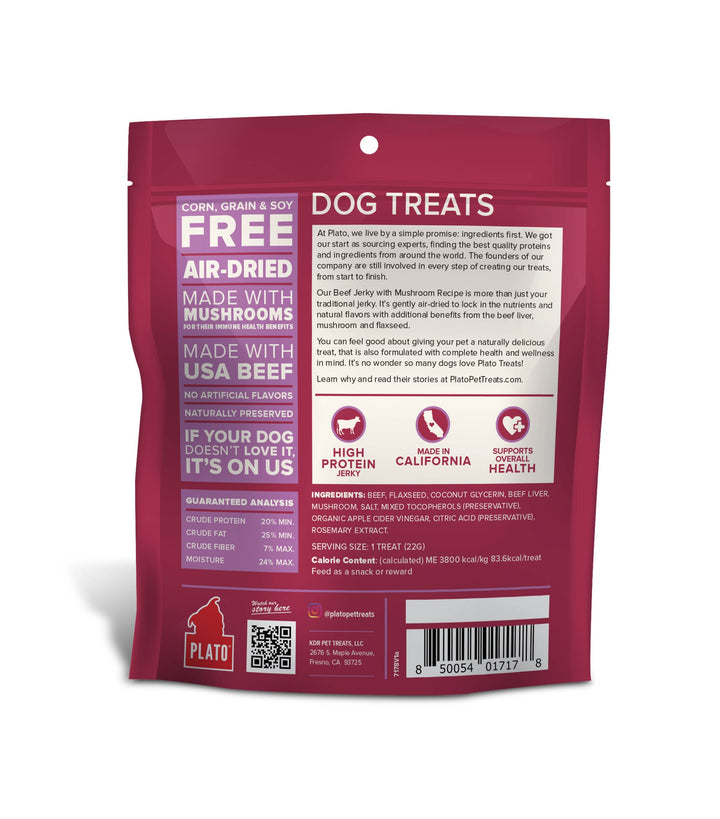 Pet Palette Distribution - Plato Beef Jerky with Mushroom Dog Treats 7oz