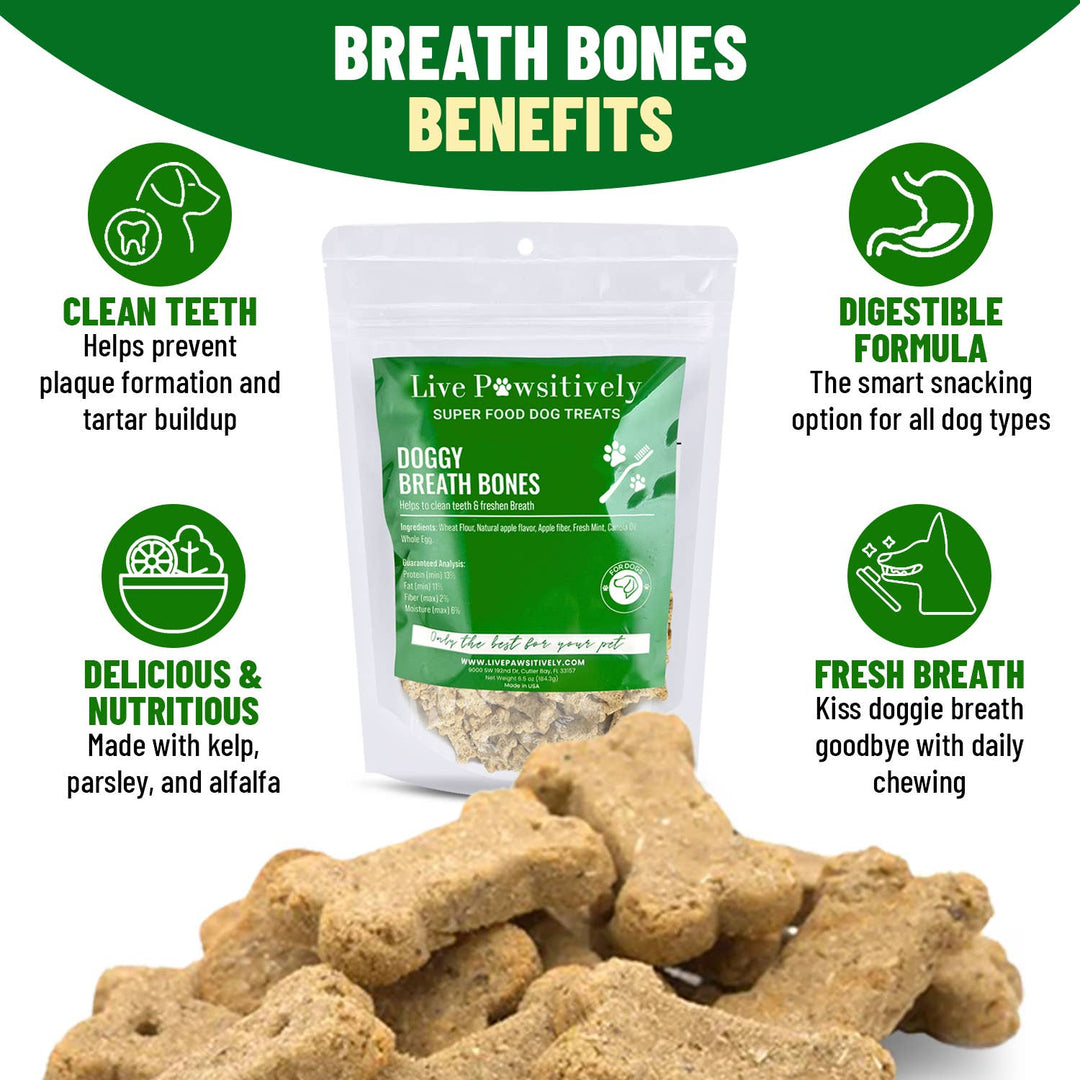 Live Pawsitive - Doggy Breath Bones, Dog treats for better Breath