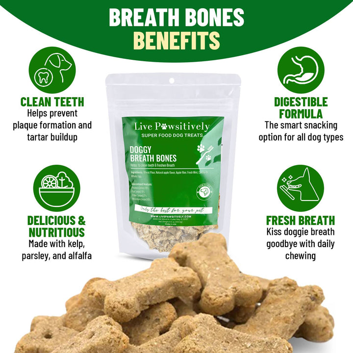 Live Pawsitive - Doggy Breath Bones, Dog treats for better Breath