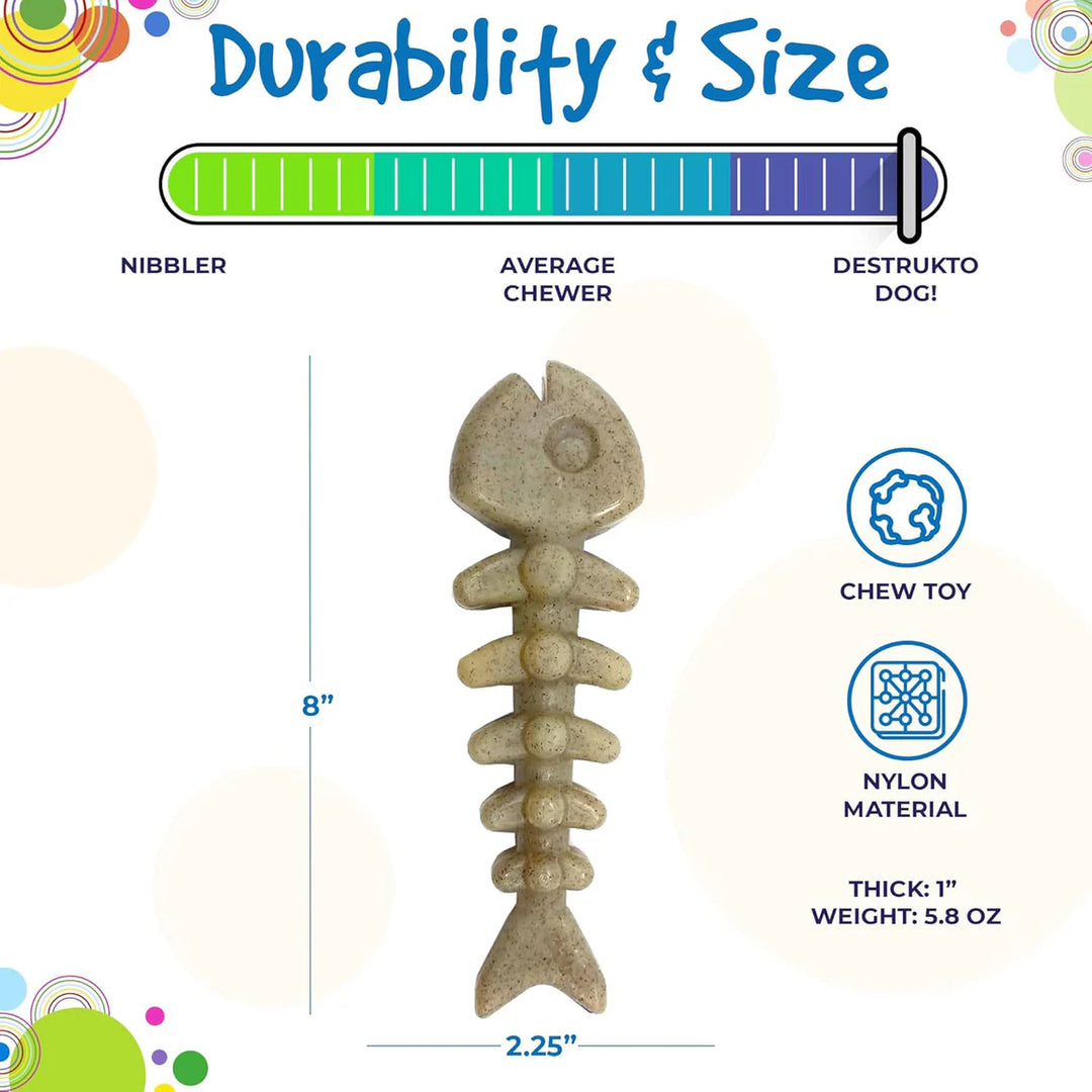 SodaPup Nylon Fish Bone Interactive Dog Chew Toy Brown