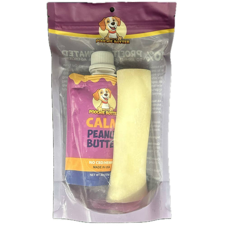 Poochie Butter - 4oz Calm PB Squeeze Pack + Marrow Bone: 3-4" Bone