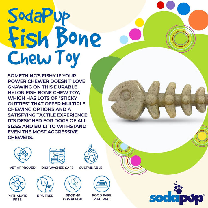 SodaPup Nylon Fish Bone Interactive Dog Chew Toy Brown