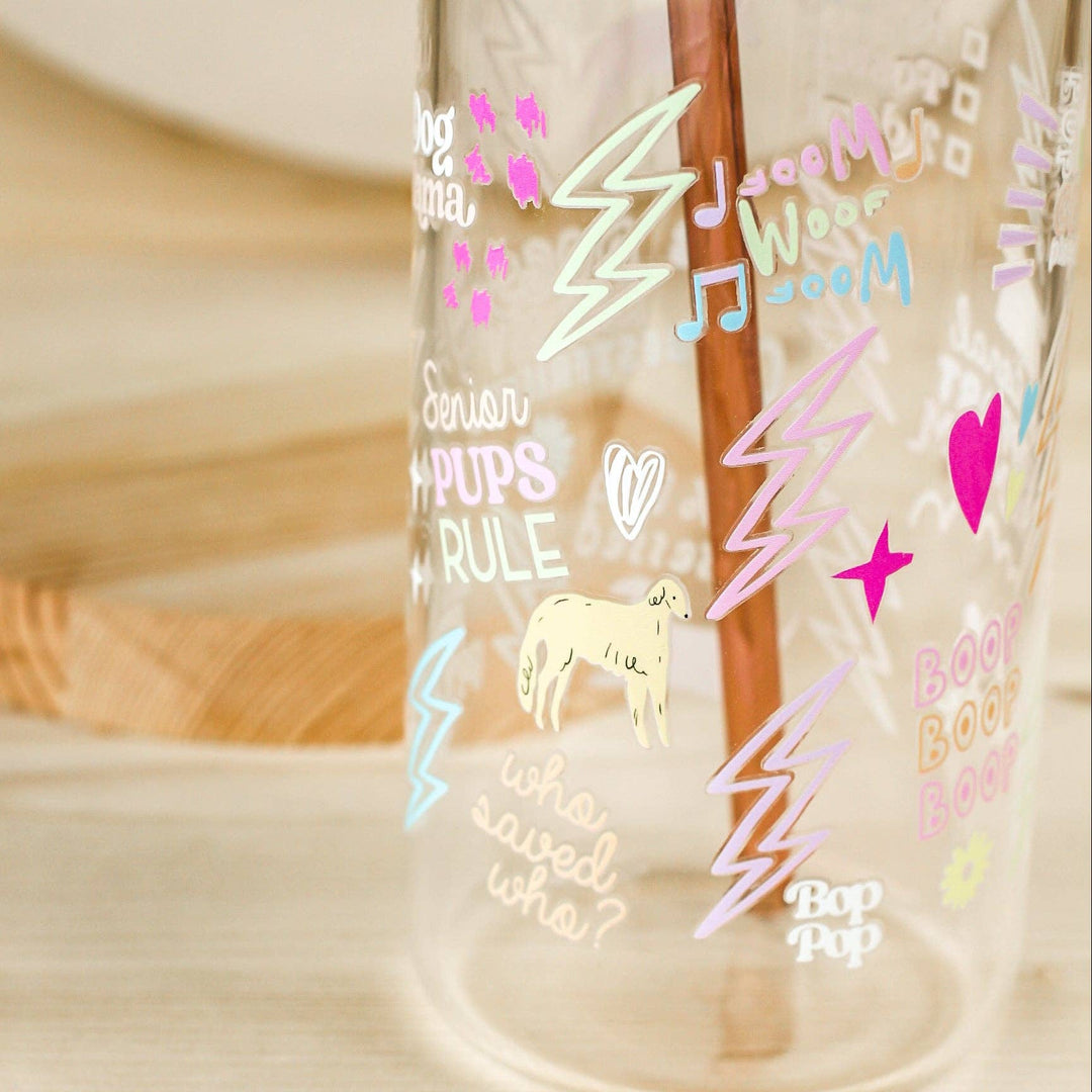 Bop Pop Pets - 100% Dog Obsessed Glass | Lid + Straw