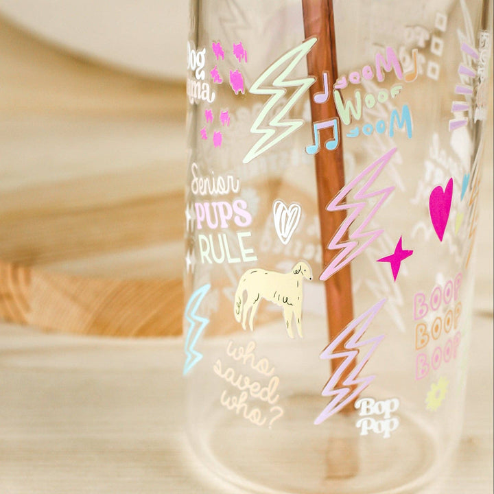Bop Pop Pets - 100% Dog Obsessed Glass | Lid + Straw