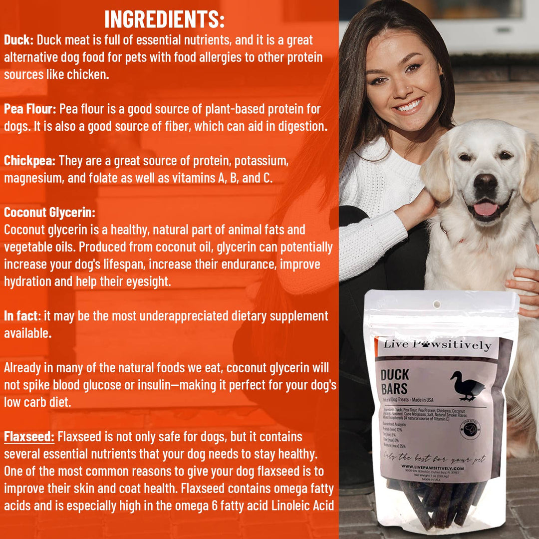 Live Pawsitive - Duck Bars, Natural Limited ingredient dog treat, made in USA