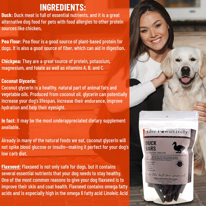 Live Pawsitive - Duck Bars, Natural Limited ingredient dog treat, made in USA