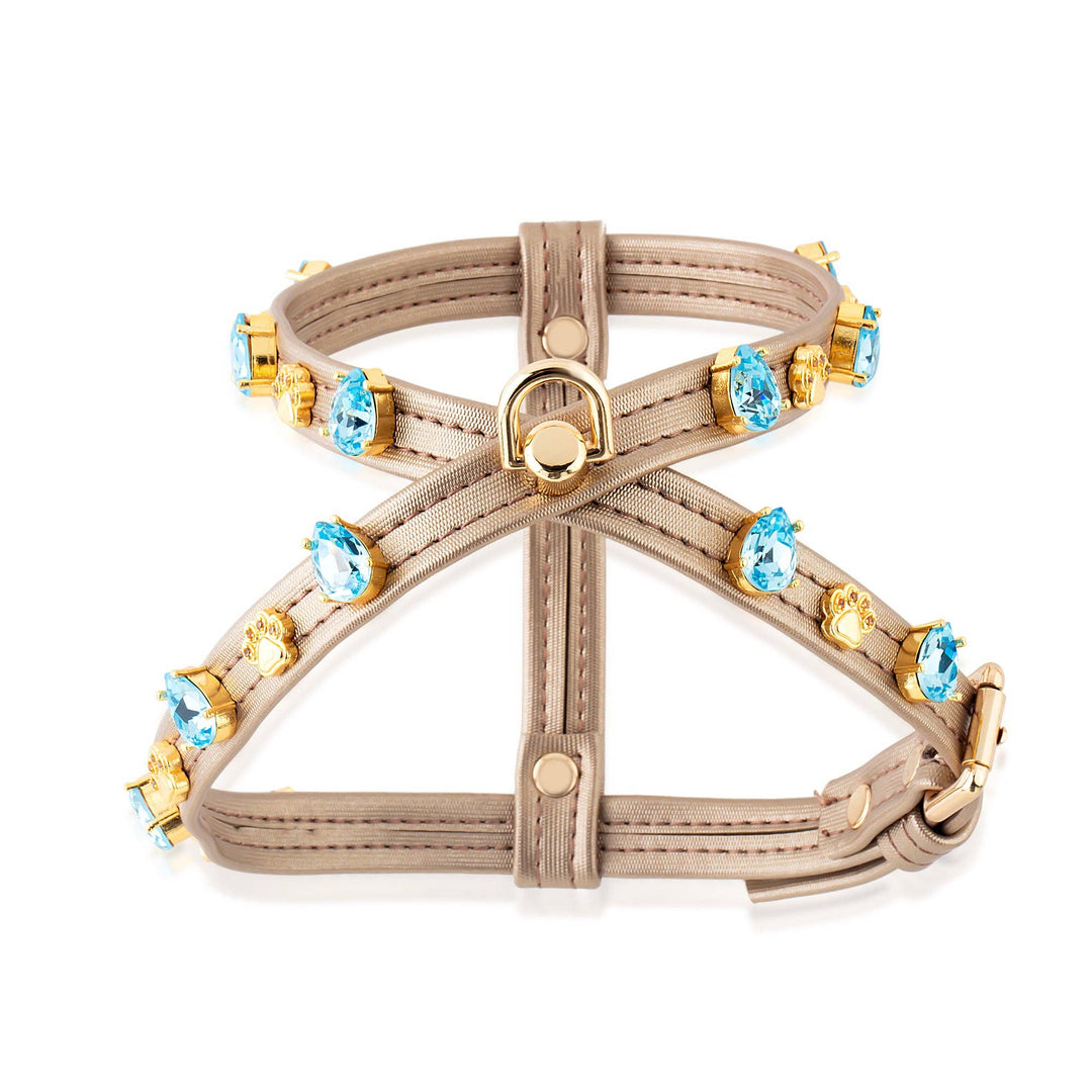 Paw London - Hampstead Blue Swarovski Dog Harness + Collar +  Chain Leash: S / No