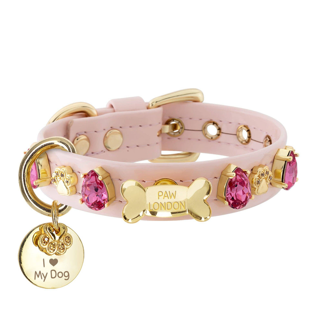 Paw London - Chelsea Pink Swarovski Dog Harness + Collar +  Chain Leash: S / No