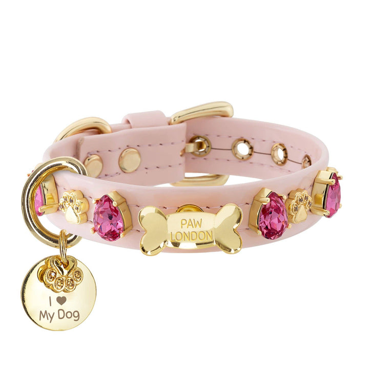 Paw London - Chelsea Pink Swarovski Dog Harness + Collar +  Chain Leash: XS / No