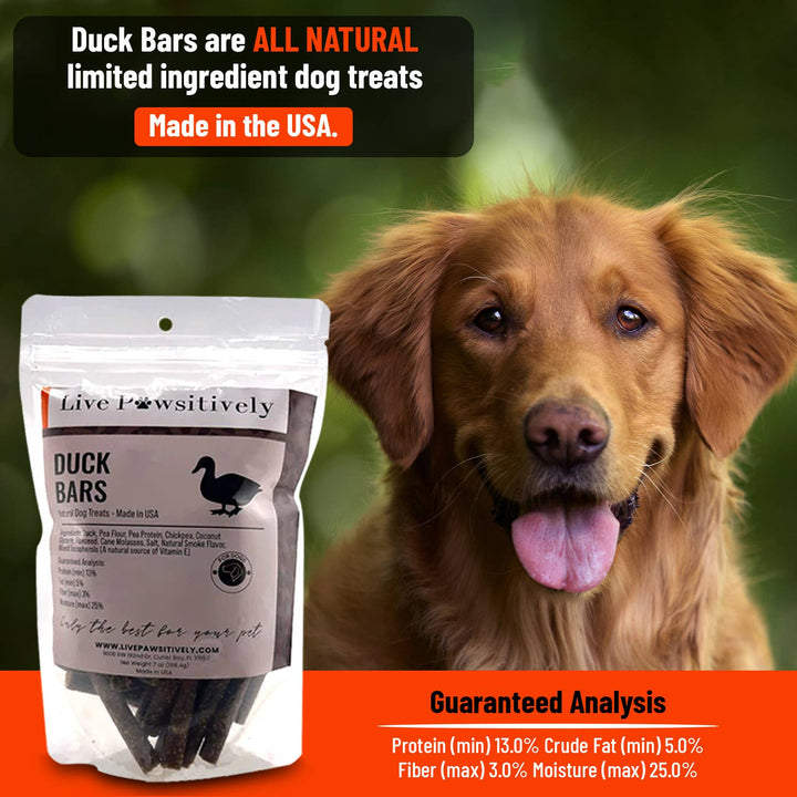 Live Pawsitive - Duck Bars, Natural Limited ingredient dog treat, made in USA