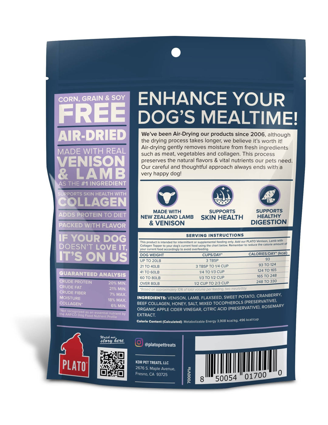 Pet Palette Distribution - Plato Food Topper Venison, Lamb & Collagen Recipe 5.5oz