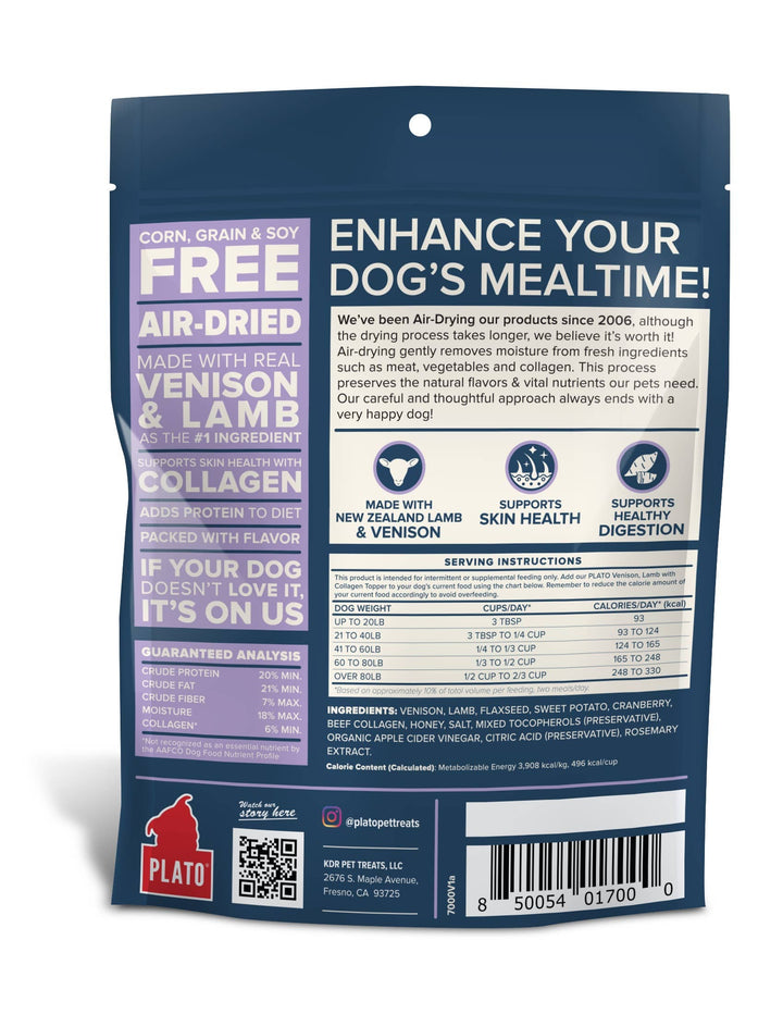Pet Palette Distribution - Plato Food Topper Venison, Lamb & Collagen Recipe 5.5oz