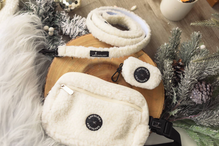Cavology - FANNY PACK BELT BAG DOG WALKING BAG WHITE SHERPA