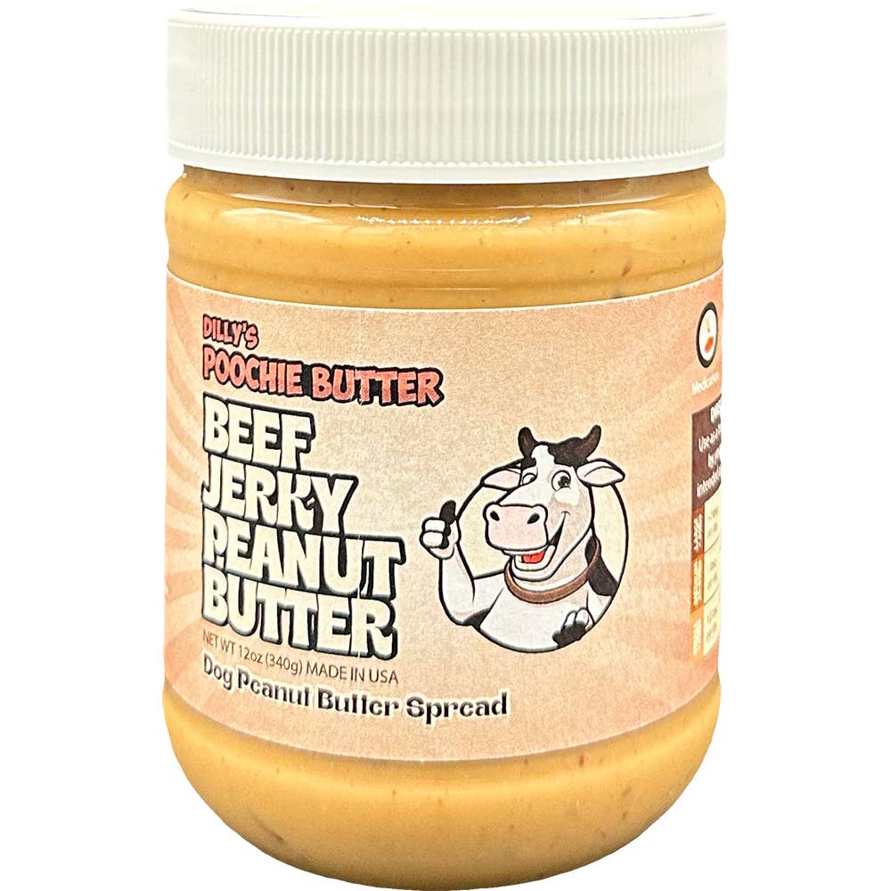 Poochie Butter - 12oz Chunky Beef Jerky Dog Peanut Butter Jar