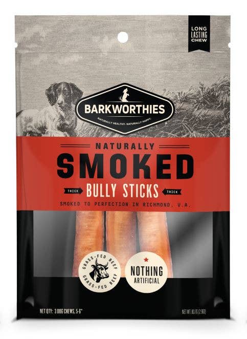 Pet Palette Distribution - Barkworthies Smoked Bully 6" Thick 3pk