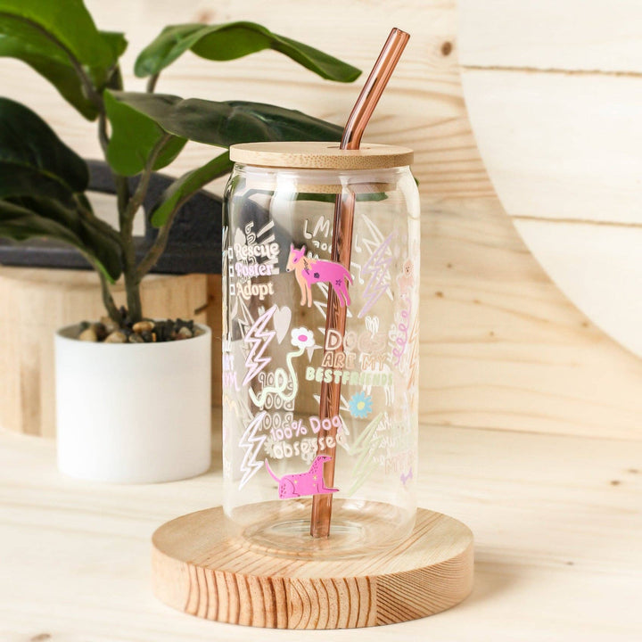 Bop Pop Pets - 100% Dog Obsessed Glass | Lid + Straw