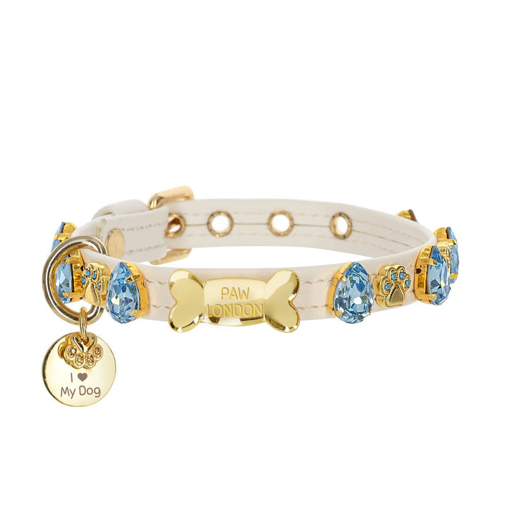Paw London - Hampstead Blue Swarovski Collar White: XL