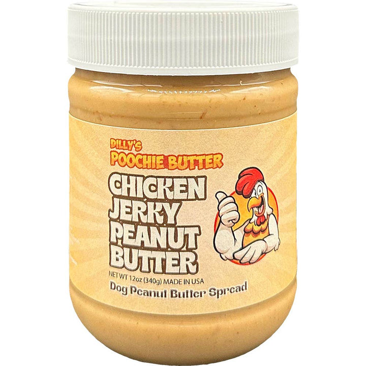Poochie Butter - 12oz Chunky Chicken Jerky Dog Peanut Butter Jar