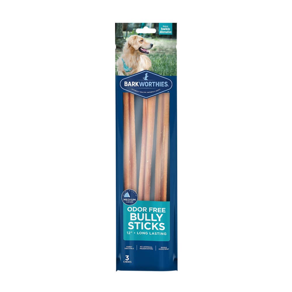 Pet Palette Distribution - Barkworthies Bully Stick - Odor Free - 12'' (3-Pack)