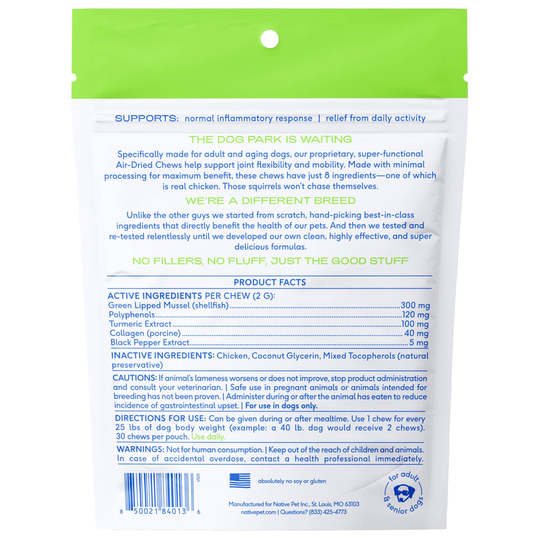 Native Pet - Relief Chews, Hip & Joint Supplement for Dogs: 30ct