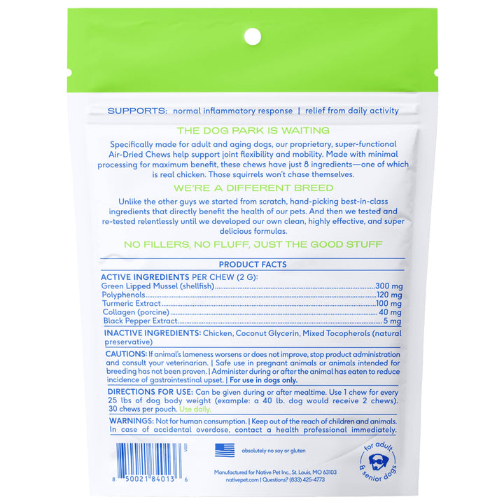 Native Pet - Relief Chews, Hip & Joint Supplement for Dogs: 30ct