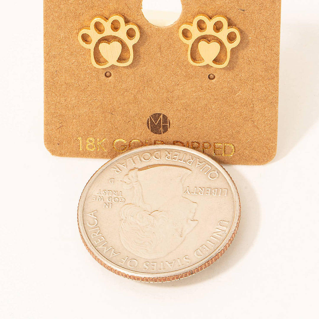 Fame Accessories - Mini Dog Paw Heart Stud Earrings: G