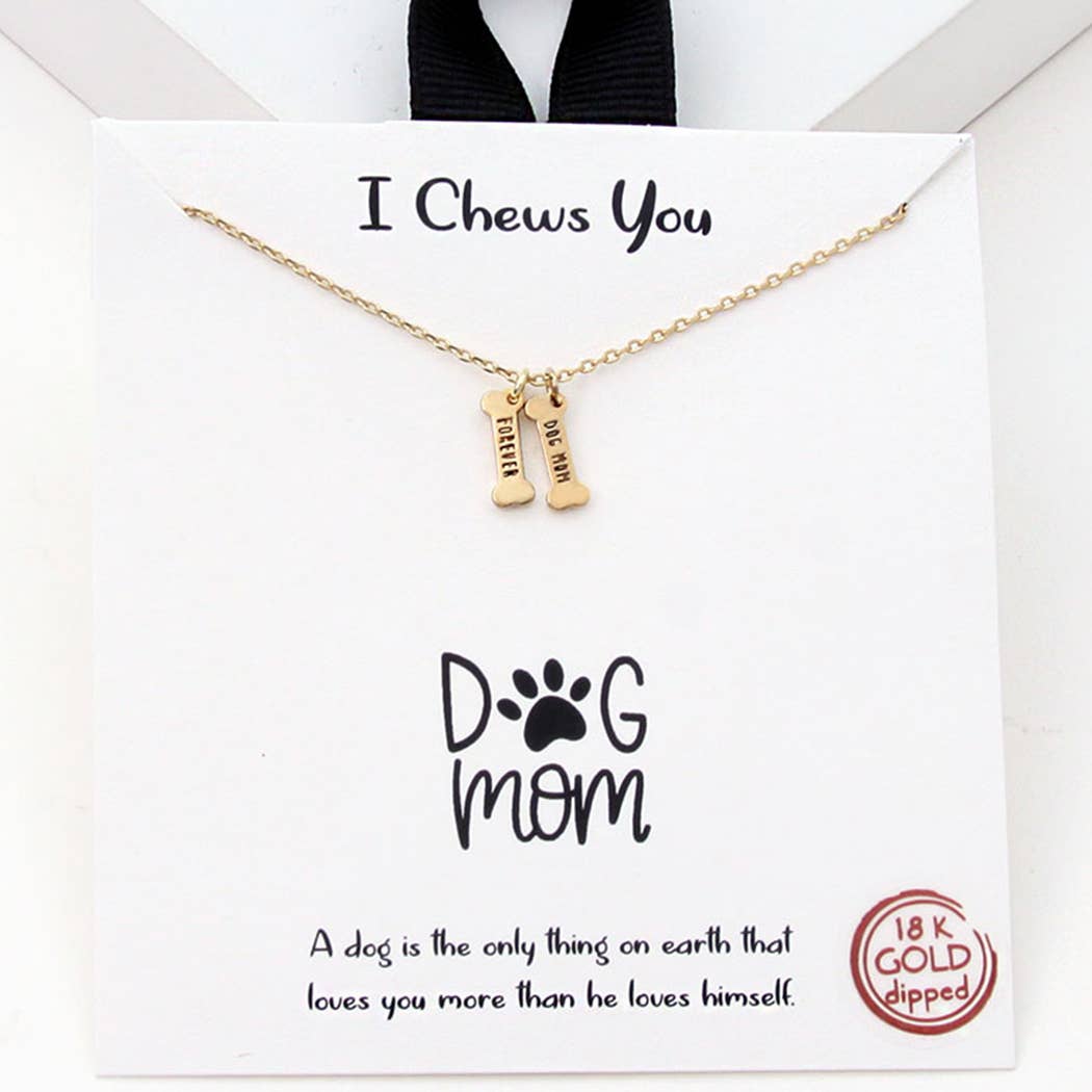 Fashion City - Gold-Dipped Bone Shape Dog Mom Necklace: ONE SIZE / GDBLK