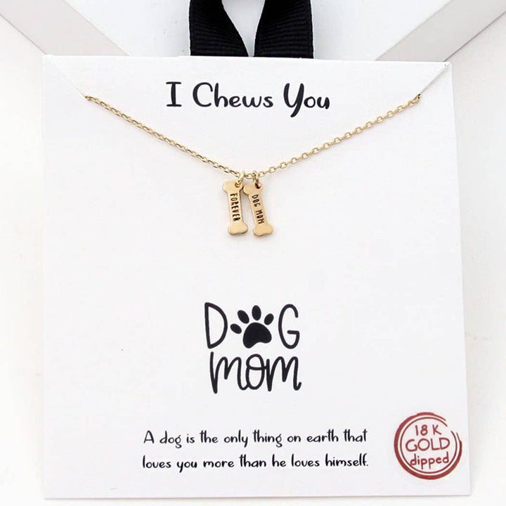 Fashion City - Gold-Dipped Bone Shape Dog Mom Necklace: ONE SIZE / GDBLK