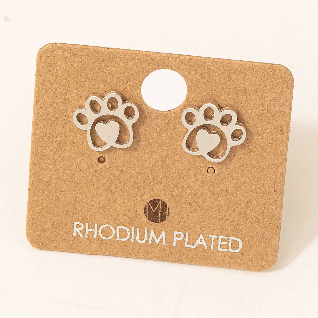 Fame Accessories - Mini Dog Paw Heart Stud Earrings: G