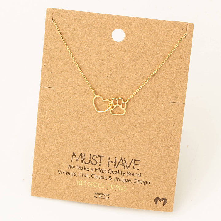 Fame Accessories - Dog Paw Heart Cutout Pendant Necklace: S