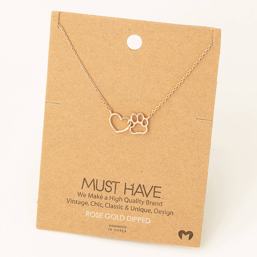 Fame Accessories - Dog Paw Heart Cutout Pendant Necklace: G