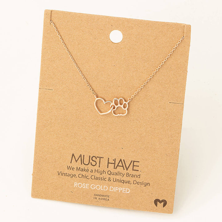 Fame Accessories - Dog Paw Heart Cutout Pendant Necklace: G