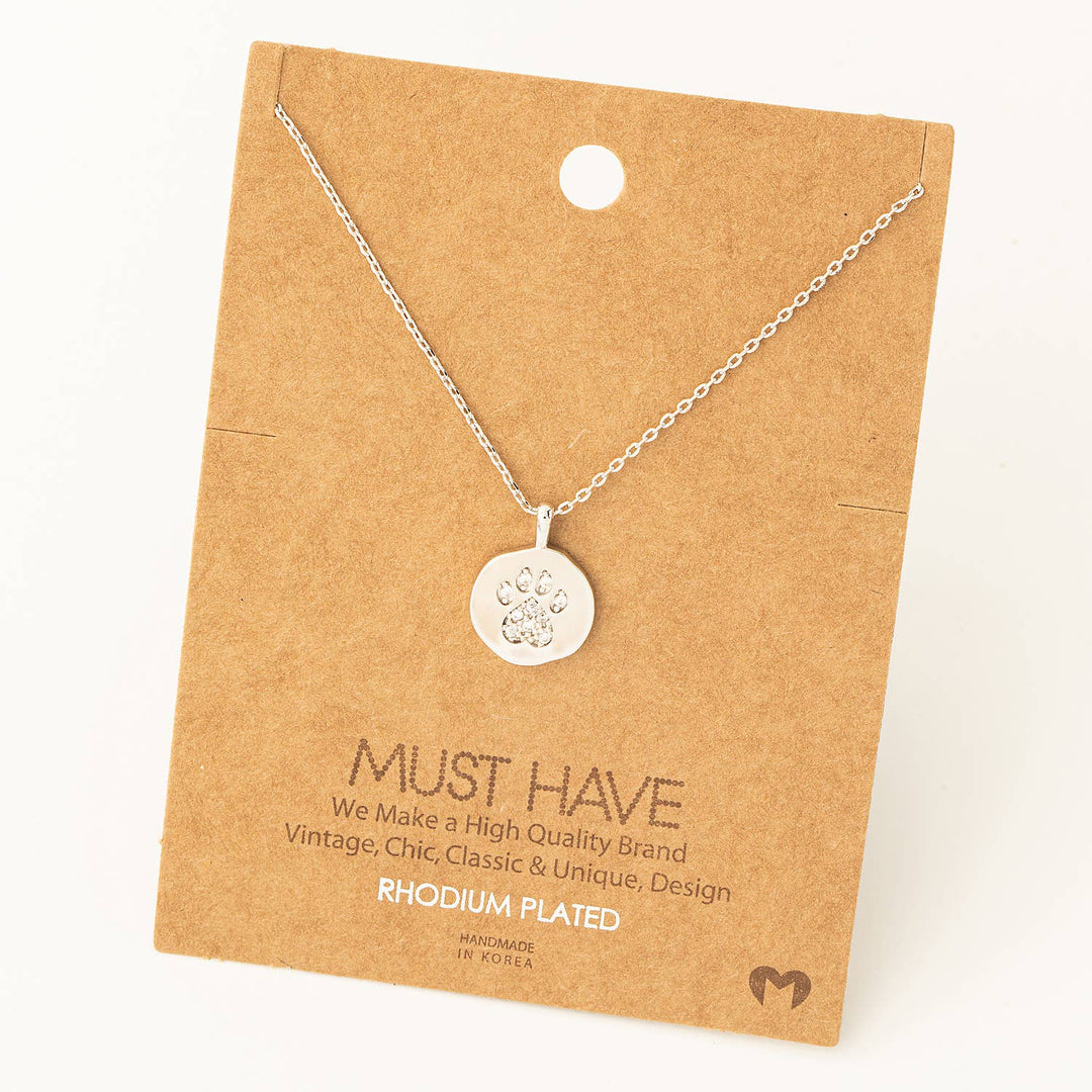 Fame Accessories - Rhinestone Dog Paw Charm Necklace: G