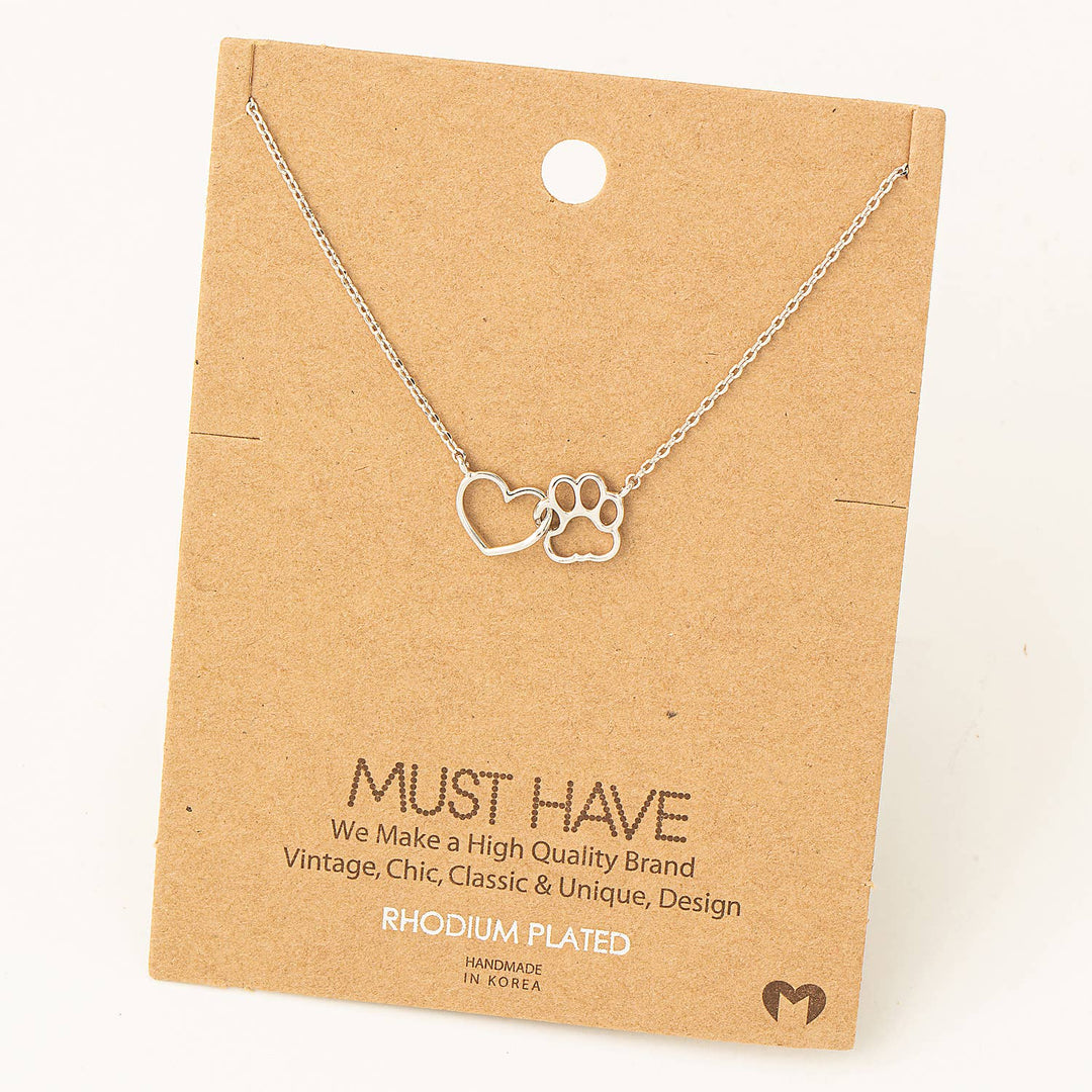Fame Accessories - Dog Paw Heart Cutout Pendant Necklace: G