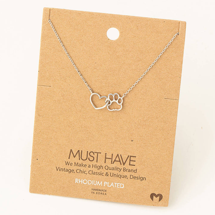 Fame Accessories - Dog Paw Heart Cutout Pendant Necklace: G