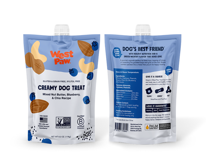 West Paw - Nut Butter, Blueberry, and Chia Seed Creamy Dog Treat: Case of 6