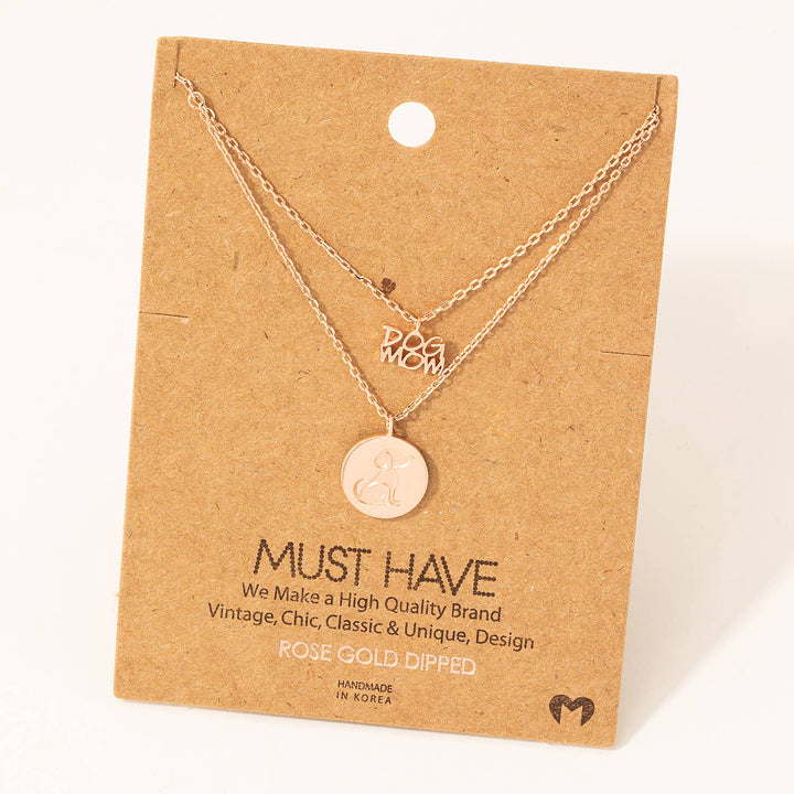 Fame Accessories - Dog Mom Coin Pendant Layered Necklace: S
