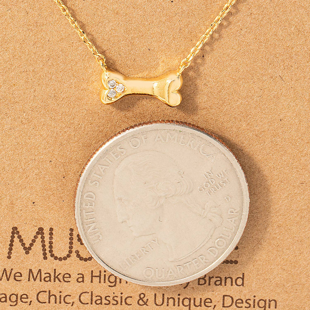 Fame Accessories - Dog Bone Pendant Necklace: G