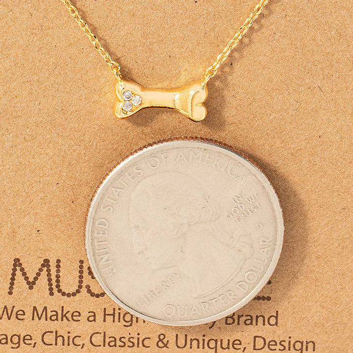 Fame Accessories - Dog Bone Pendant Necklace: G