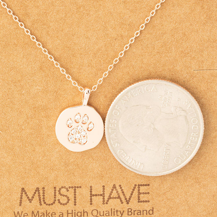 Fame Accessories - Rhinestone Dog Paw Charm Necklace: G