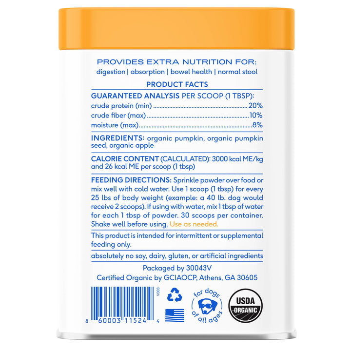 Native Pet - Organic Pumpkin Fiber Powder, Digestive Supplement for Dogs: 8 oz