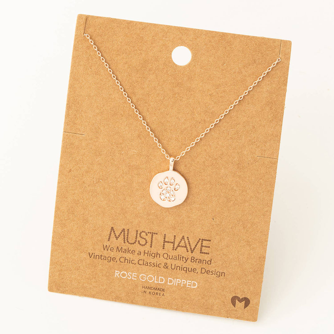 Fame Accessories - Rhinestone Dog Paw Charm Necklace: G