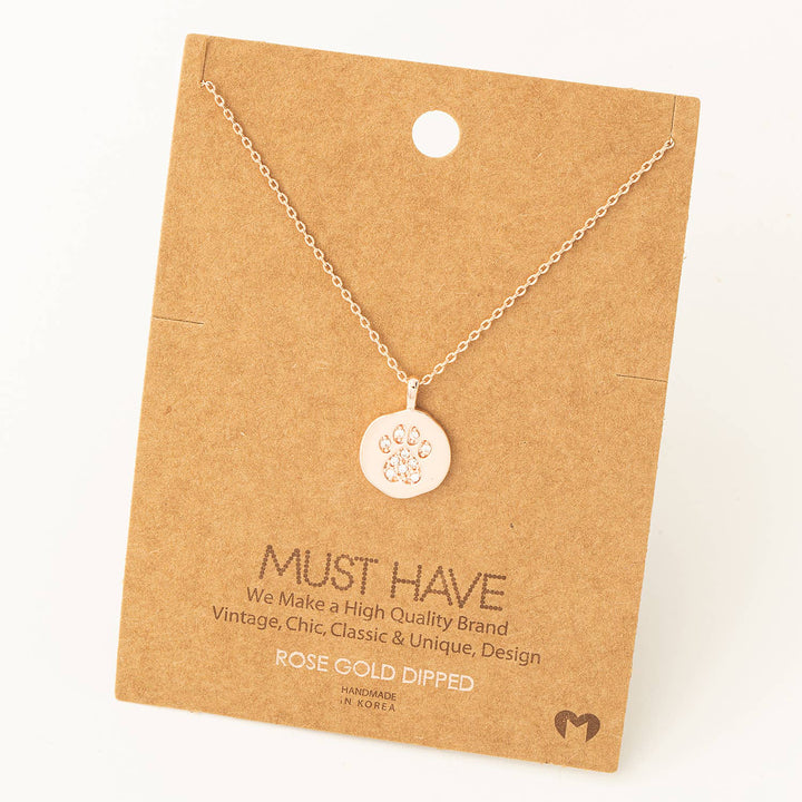 Fame Accessories - Rhinestone Dog Paw Charm Necklace: G